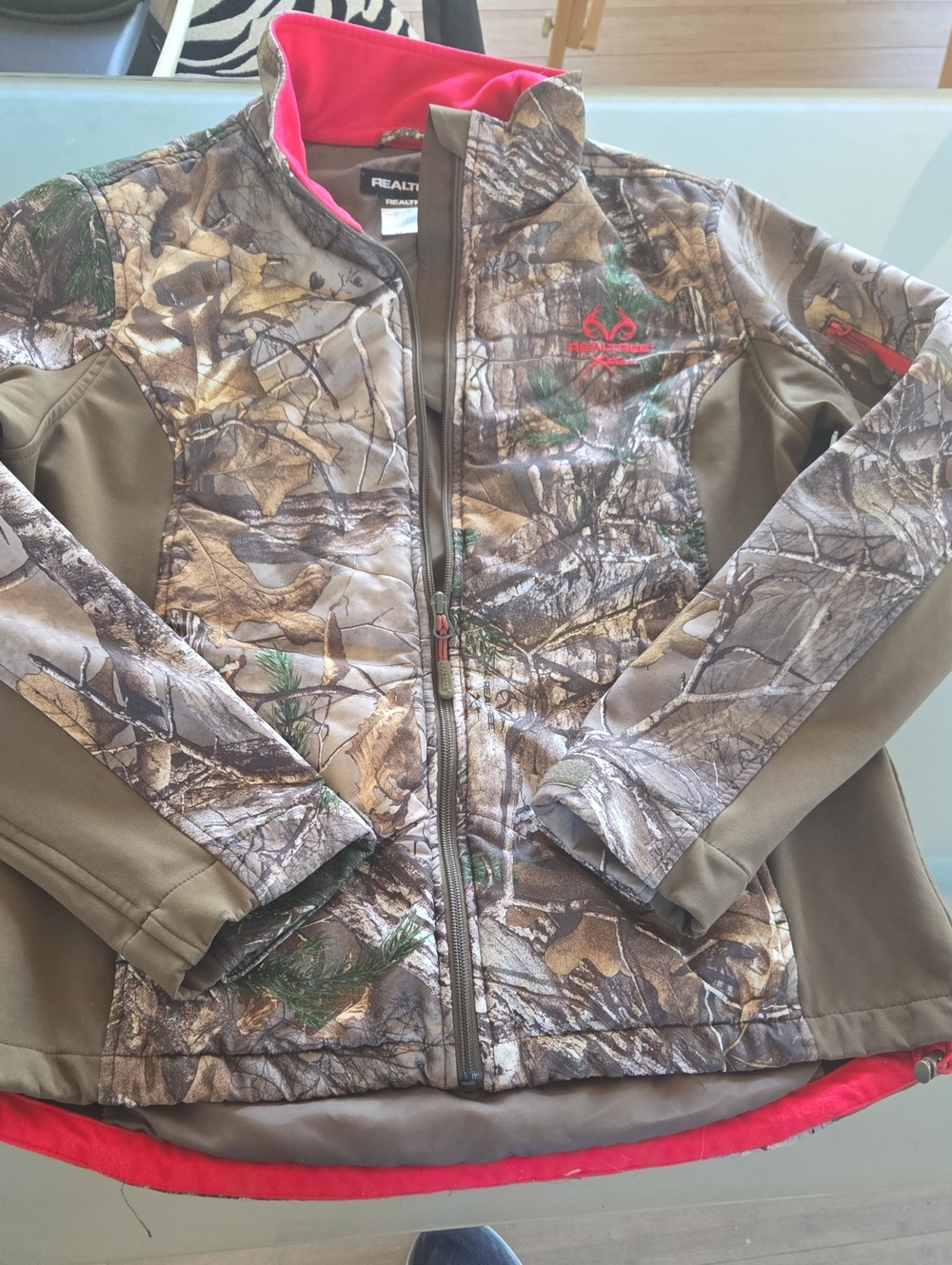 Realtree Camo Jacket with Olive Panels and Pink Accents